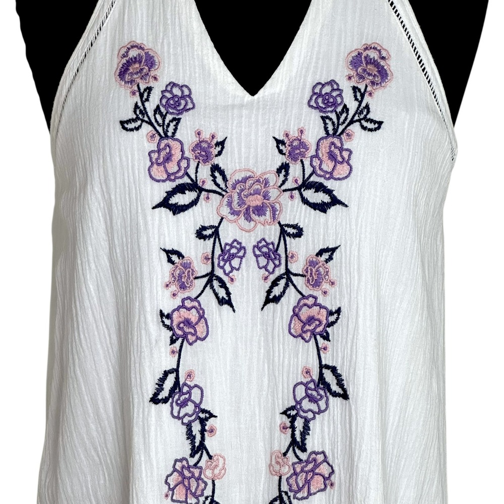 Blue Rain Francesca's White Floral‎ Embroidered Halter Dress Boho Size M - Picture 3 of 13
